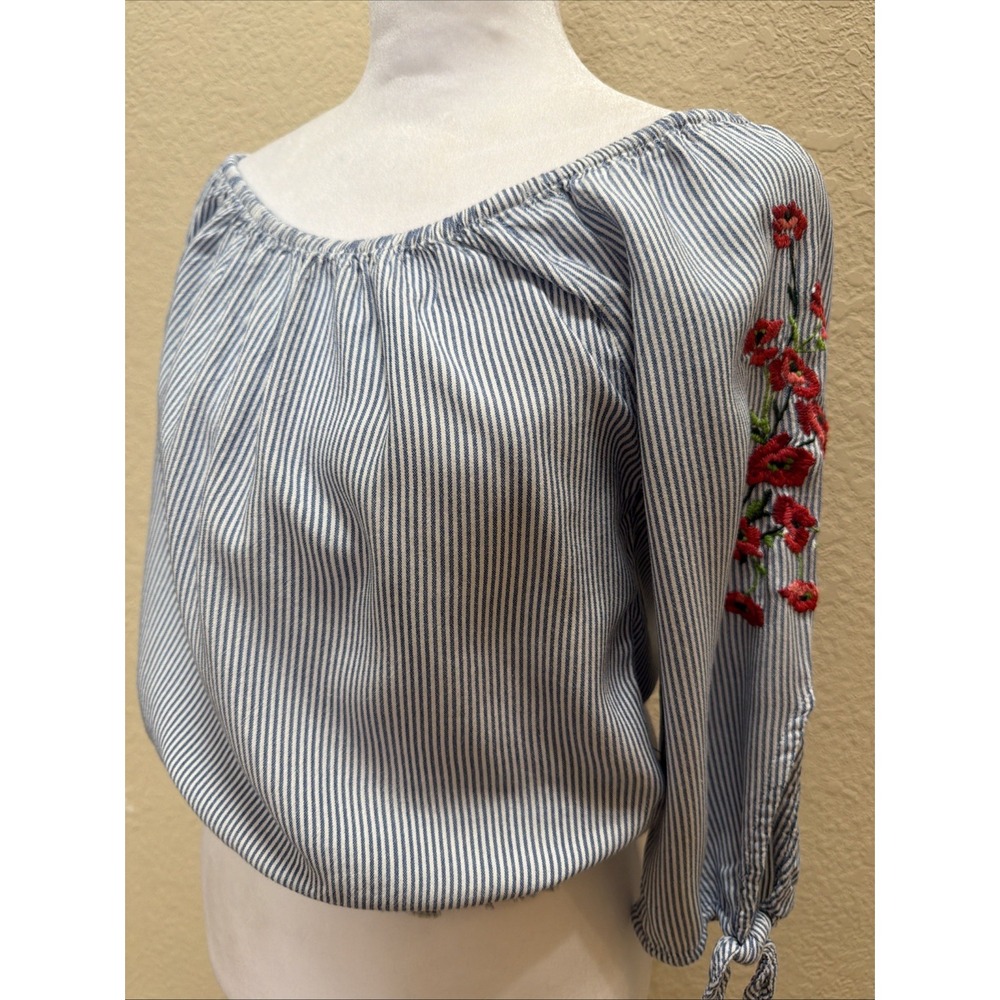 Hollister Womens Blush Pink Off The Shoulder Embroidered Crop Blouse Top Size M